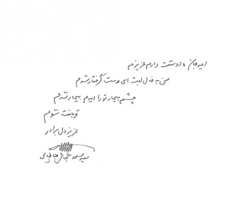 دست نوشته سید مسعود شجاعی طباطبایی برای امیر عبدالحسینی